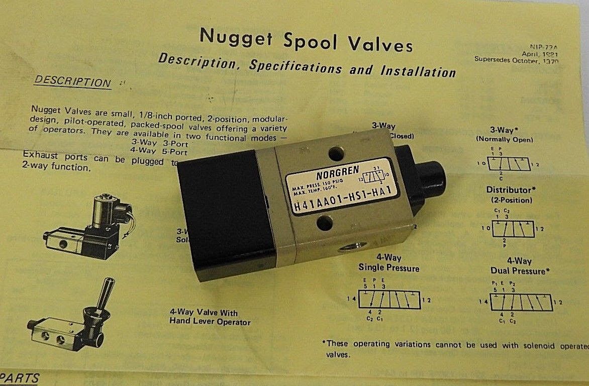 NEW NORGREN H41AA01-HS1-HA1 NUGGET SPOOL VALVE H41AA01HS1HA1