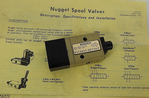 NEW NORGREN H41AA01-HS1-HA1 NUGGET SPOOL VALVE H41AA01HS1HA1