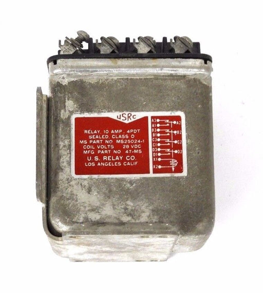 USRC U.S RELAY CO. 47-MS, MS25024-A, COIL VOLTS 28 VDC, 10 AMP, 4 PDT