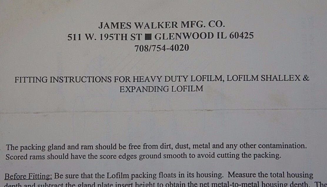 NEW JAMES WALKER MFG. LOFILM, LOFILM SHALLEX & EXPANDING LOFILM RINGS
