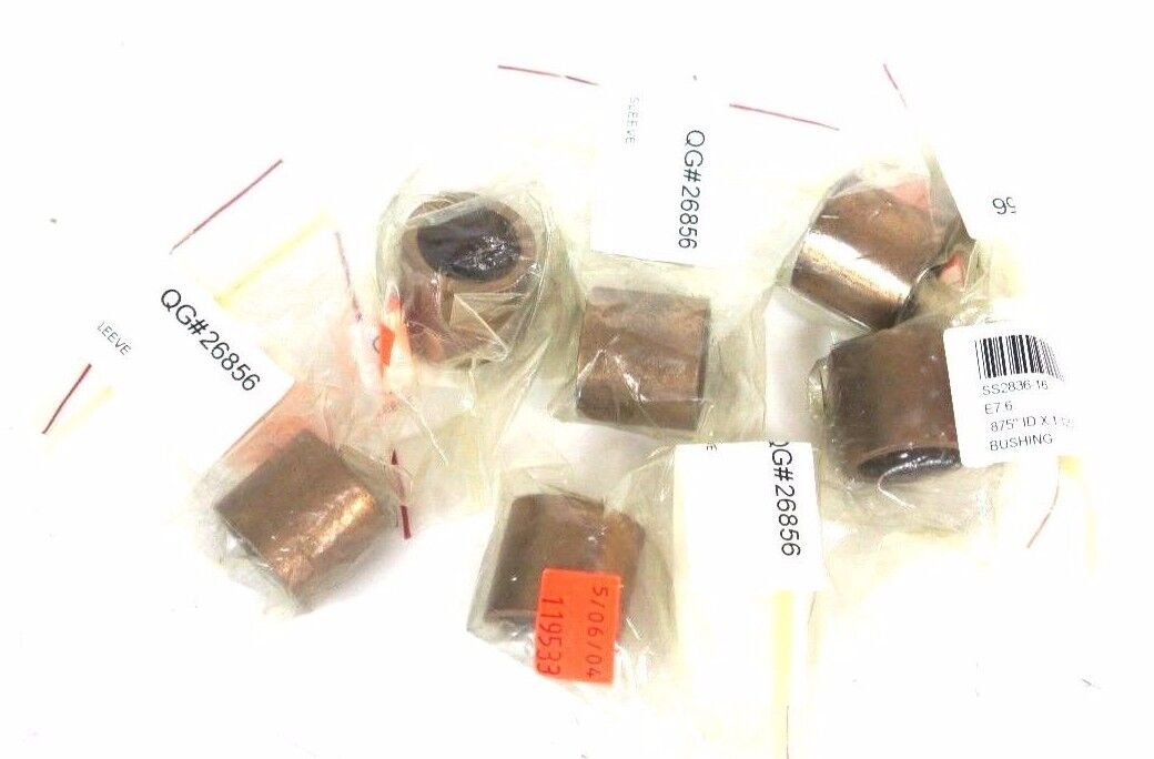 LOT OF 6 NEW GENERIC SS2836-16 BRONZE SLEEVE BEARINGS 0.875 ID, 1" L, SS283616