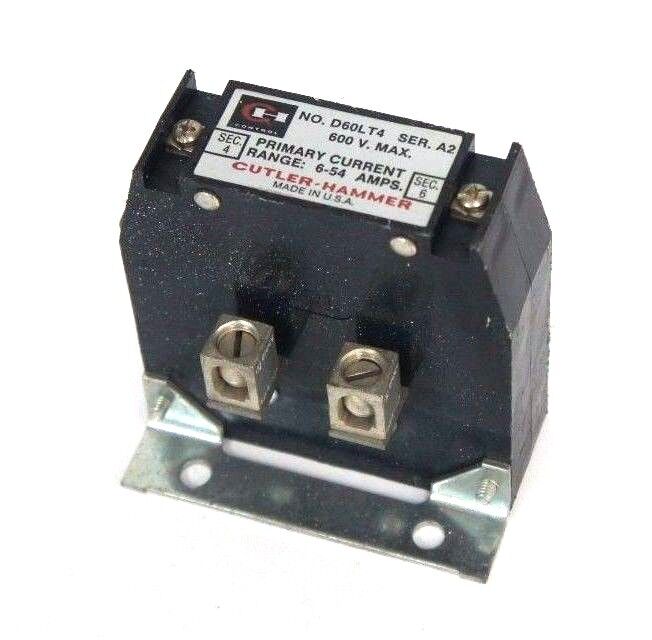 CUTLER HAMMER D60LT4 TRANSFORMER CURRENT RELAY SER. A2, 6-54 AMPS