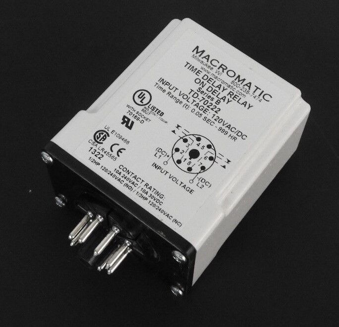 NIB MACROMATIC TD-70222 TIME DELAY RELAY SERIES B, 120V, 0.05SEC-999HR, TD70222