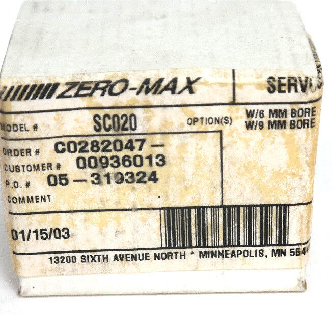 NIB ZERO-MAX SC020 6MM X 9MM COUPLING 803148
