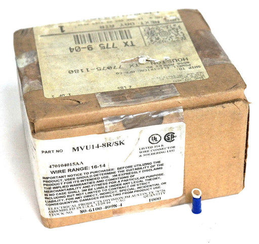 BOX OF 1000 NEW 3M MVU14-8R/SK RING TONGUE TERMINALS, 16-14 AWG, #8, MVU148RSK