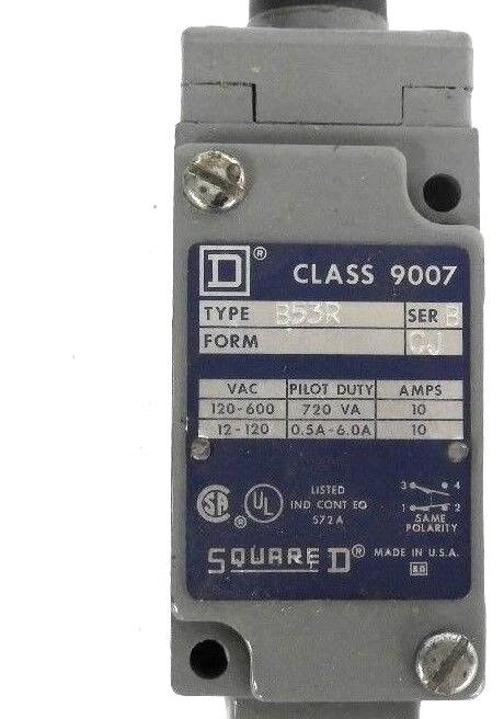 SQUARE D 9007-B53R-CJ LIMIT SWITCH SER. B FORM CJ 9007-B53R 9007B53R