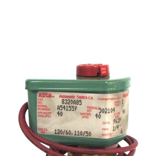 NIB ASCO 8320A85 SOLENOID VALVE 1/4'' PIPE, 110-120V, 50/60HZ, 40 PSI
