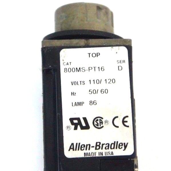 ALLEN BRADLEY 800MS-PT16 RED PUSH TO TEST PILOT LIGHT SER D, MISSING LAMP