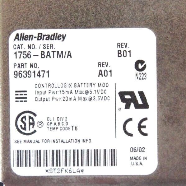 ALLEN BRADLEY 1758-BATM/A BATTERY MODULE REV B01, P/N 96391471 REV A01