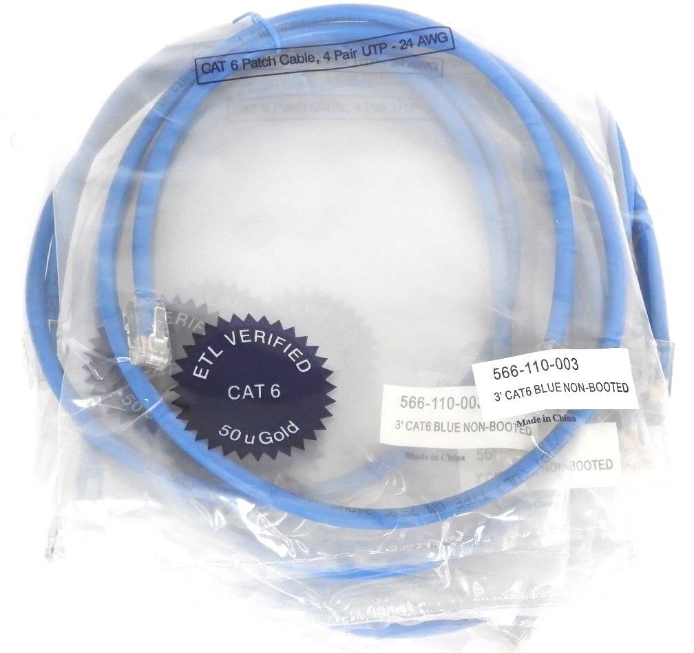 LOT OF 10 NEW 3FT VALUE SERIES CAT6 NON-BOOTED PATCH CABLES - BLUE, 566-110-003