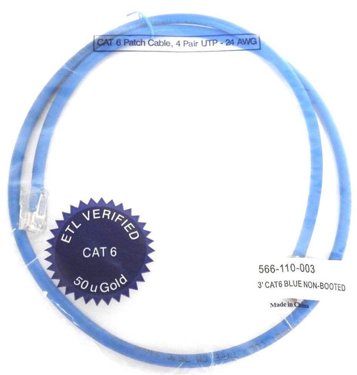 LOT OF 10 NEW 3FT VALUE SERIES CAT6 NON-BOOTED PATCH CABLES - BLUE, 566-110-003