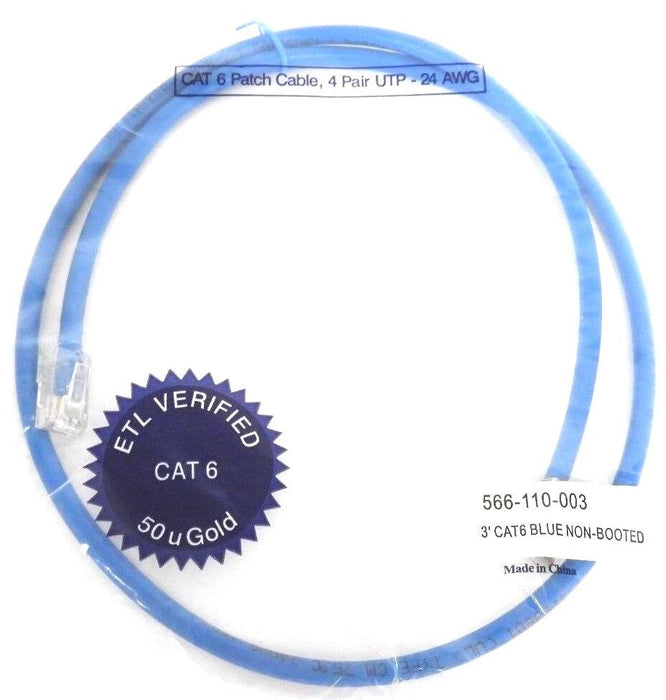LOT OF 10 NEW 3FT VALUE SERIES CAT6 NON-BOOTED PATCH CABLES - BLUE, 566-110-003