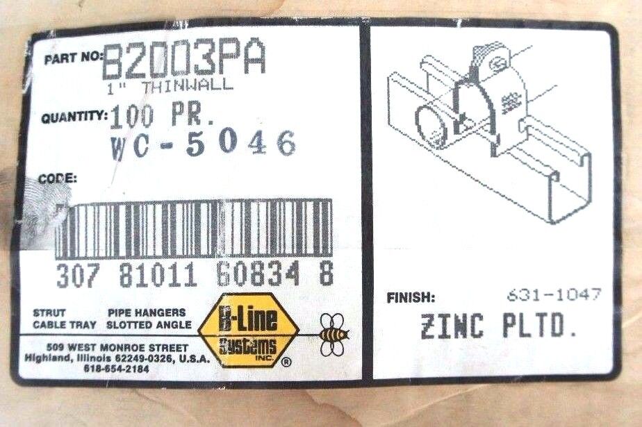 LOT OF 26 NEW B-LINE B2003PA 1" THINWALL CONDUIT CLAMPS
