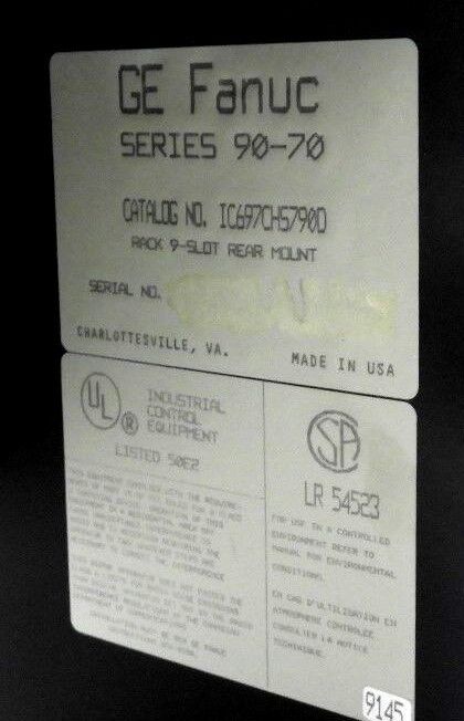 FANUC IC697CHS790D RACK 9-SLOT REAR MOUNT 90/70 W/ 44A724845-G01 PC BOARD