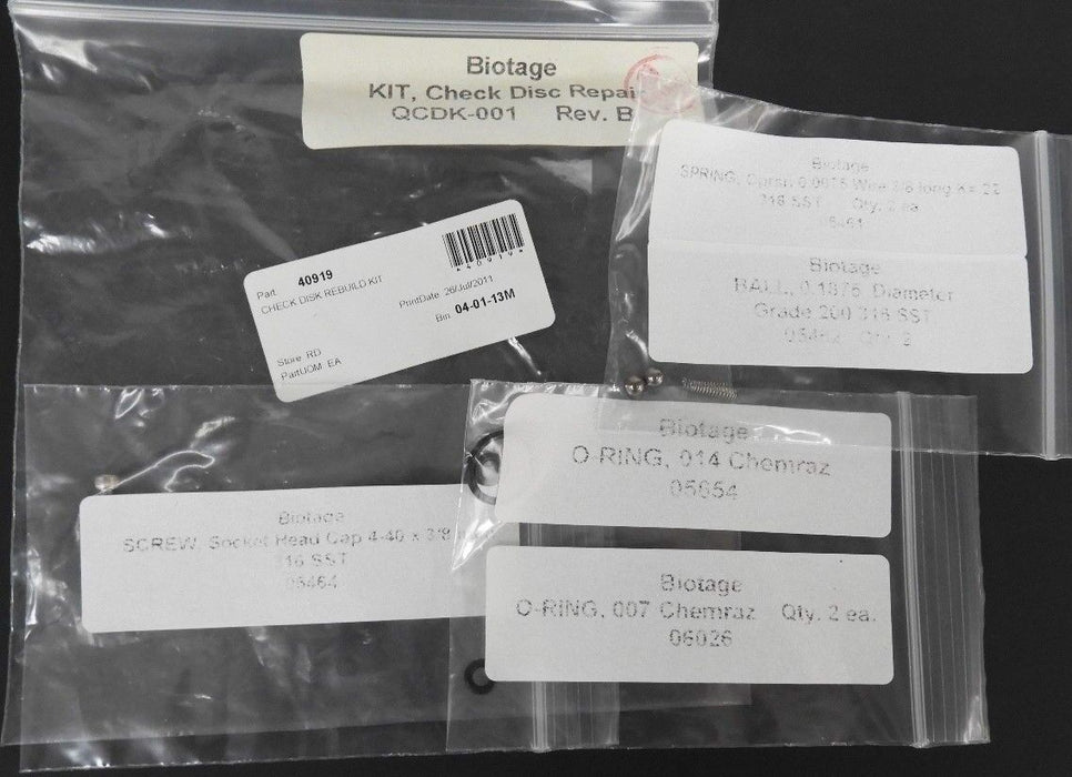 NEW BIOTAGE QCDK-001 KIT, CHECK DISC REPAIR REV. B