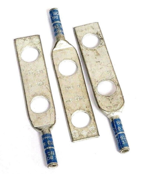 LOT OF 3 BURNDY YA6C-2N CRIMP LUG CONNECTORS 6 STR CU BLUE YA6C2N