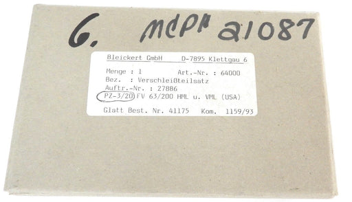 NEW BLEICKERT ART. NR. 64000 KIT AUFTR. NR. 27886, PZ-3/20 FV 63/200 HML