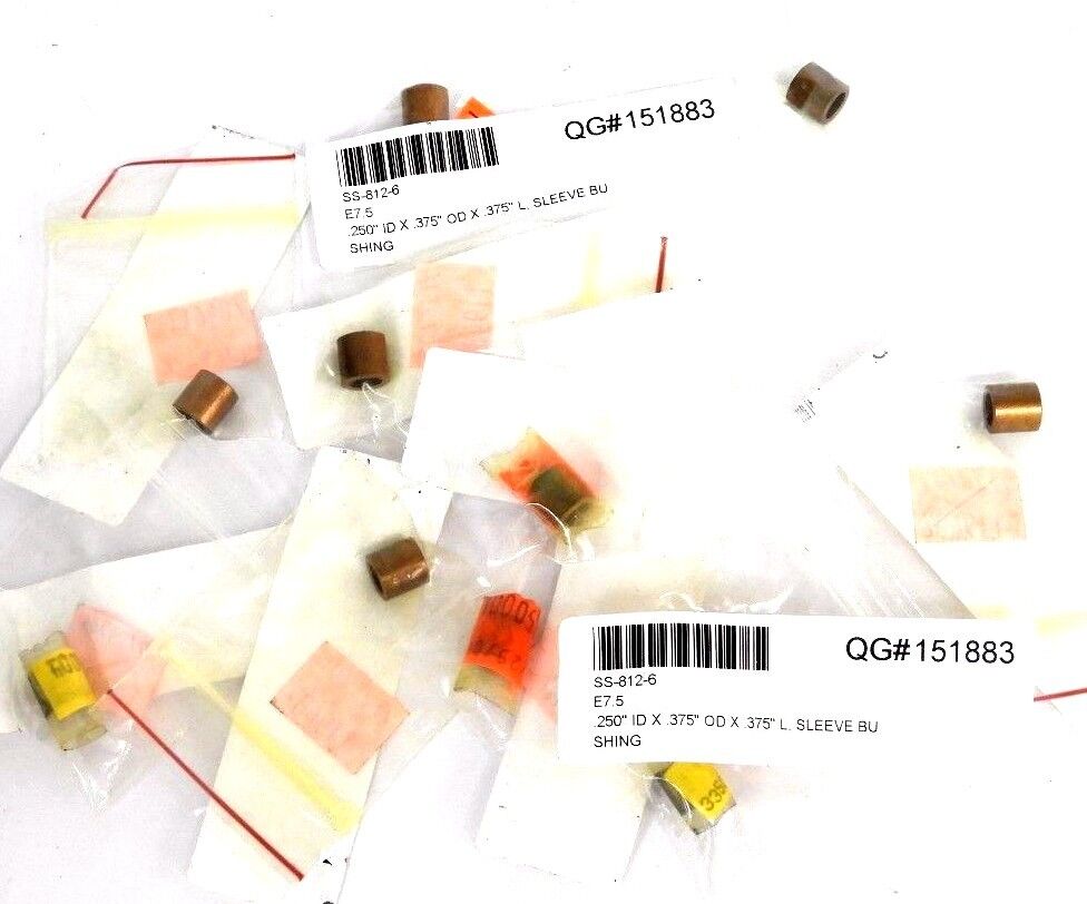 LOT OF 10 NEW SYMMCO SS-812-6 BRONZE BUSHINGS, .250'' ID X .375'' OD X .375'' L