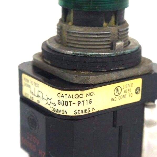 ALLEN BRADLEY 800T-PT16 PUSHBUTTON GREEN SER. N, 800TPT16 W/ 120V, 50/60HZ COIL