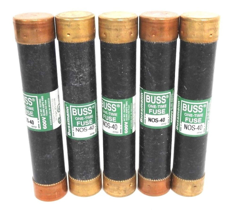 LOT OF 5 COOPER BUSSMANN NOS-40 ONE-TIME FUSES NOS40