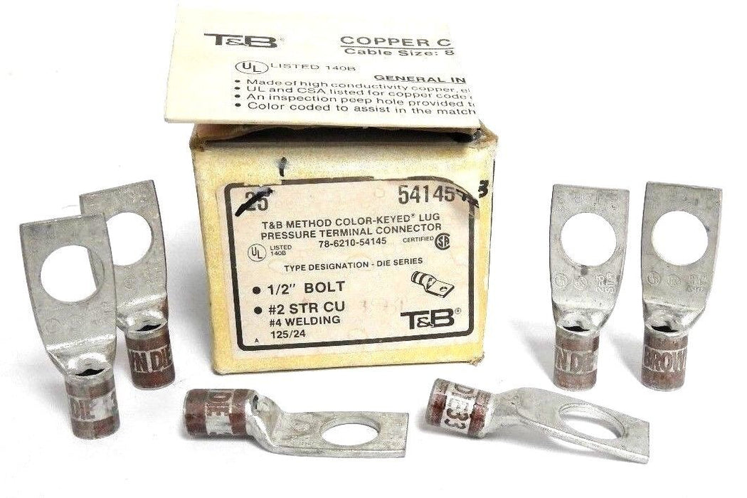 LOT OF 6 NIB THOMAS & BETTS 54145 BROWN TERMINAL LUG CONNECTORS 1/2" BOLT