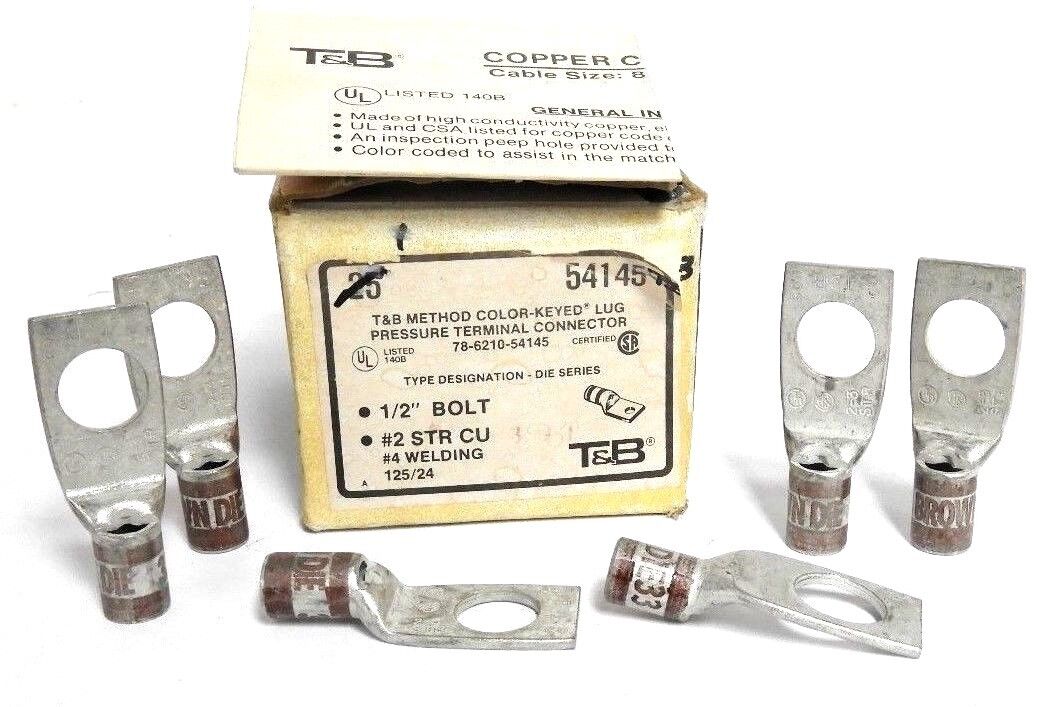 LOT OF 6 NIB THOMAS & BETTS 54145 BROWN TERMINAL LUG CONNECTORS 1/2" BOLT
