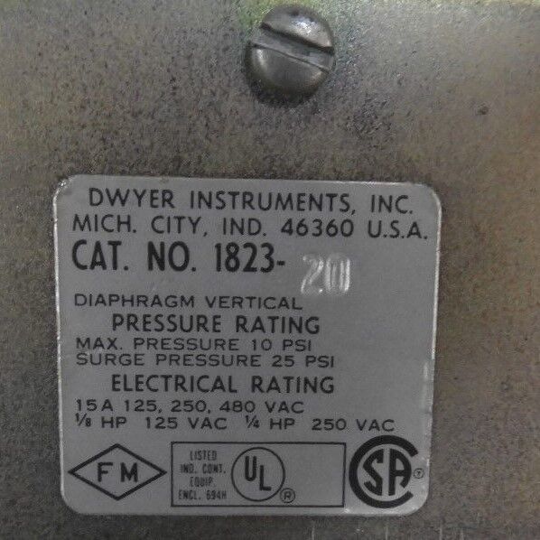 DWYER INSTRUMENTS 1823-20-2-5 PRESSURE SWITCH 18232025