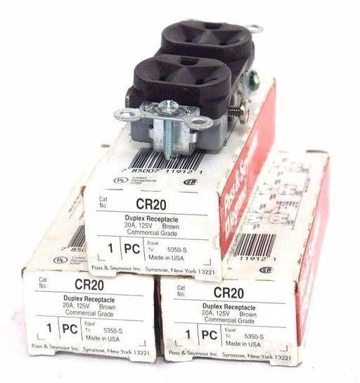 LOT OF 3 NIB PASS & SEYMOUR CR20 DUPLEX RECEPTACLES BROWN 20A-125V