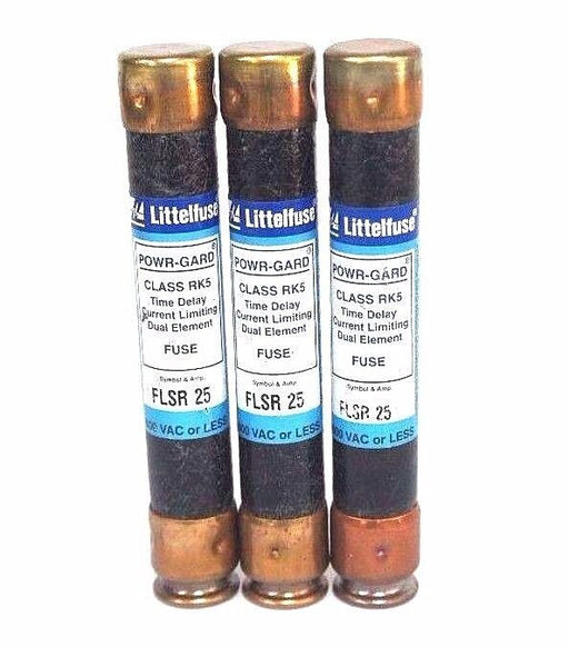 LOT OF 3 LITTELFUSE FLSR-25 CLASS RK5 TIME DELAY CURRENT LIMITING FUSES FLSR25