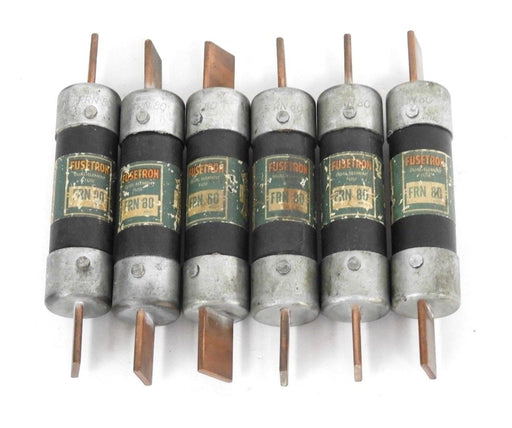LOT OF 6 BUSSMAN FUSETRON FRN-80 DUAL-ELEMENT FUSES, 80A, 250V
