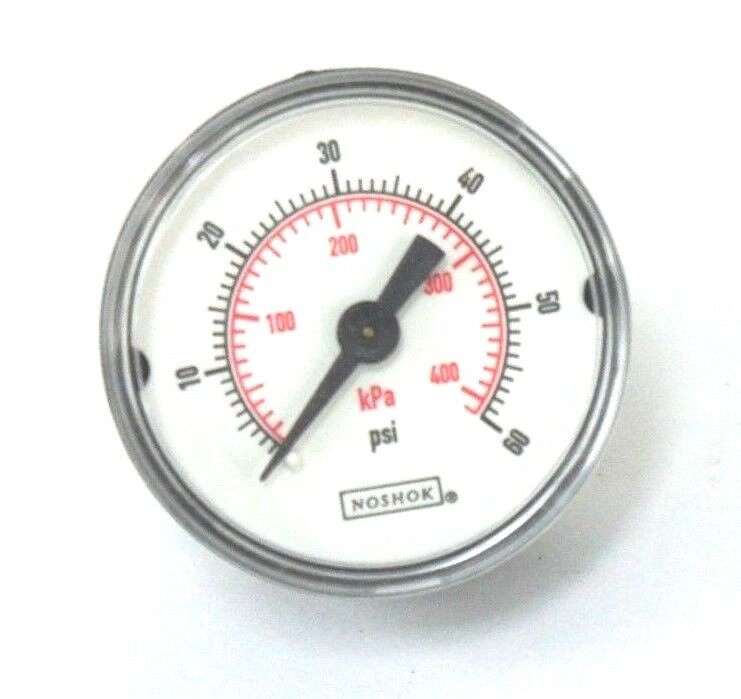 NIB NOSHOK 15-130-60 PRESSURE GAUGE 0-60PSI, 0-410KPA, 1/8" NPT BACK CONN
