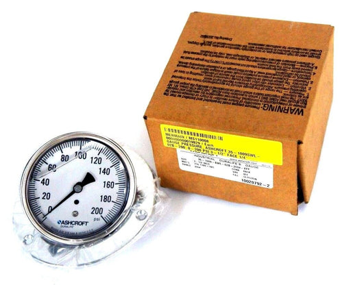 NIB ASHCROFT 35-1009-SWL-02B-200#-XFF GLYCERIN PRESSURE GAUGE  0-200PSI 3 1/2"