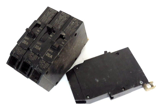 LOT OF 4 GENERAL ELECTRIC TEY120 CIRCUIT BREAKERS 1P, 20A, ISSUE XR-1566