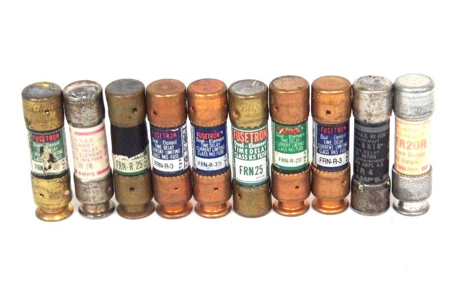 LOT OF 10 FUSETRON FUSES FRNR2, TR4, FRNR312, FRNR20, FRN25, FRNR25, TR20R, TR2R