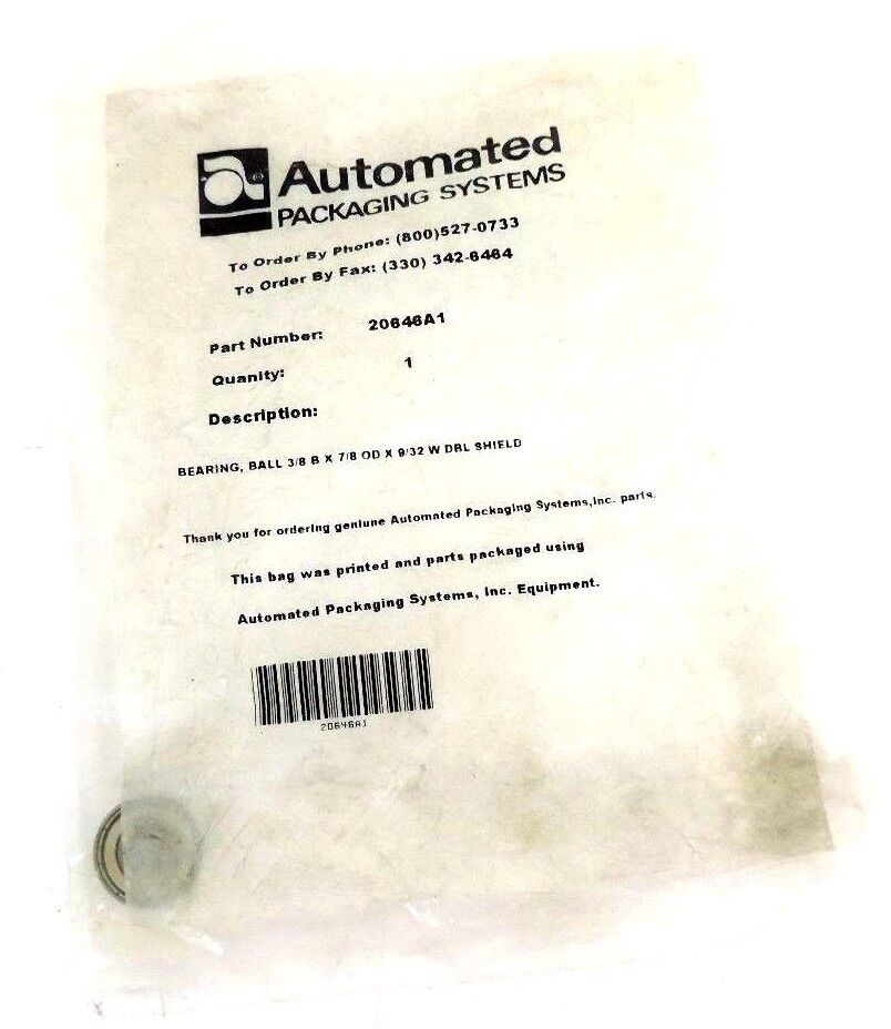 NEW AUTOMATED PACKAGING SYSTEMS 20646A1 BEARING, BALL 3/8 B X 7/8 OD X 9/32 W DB