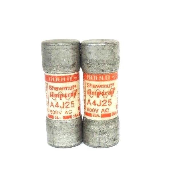 LOT OF 2 GOULD SHAWMUT A4J25 AMP-TRAP FUSES 600V AC