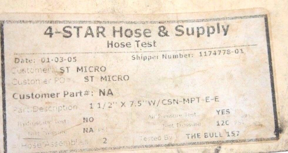 NEW 4 STAR HOSE & SUPPLY 1-1/2' X 7.5" HOSE W/ CSN-MPT-E-E