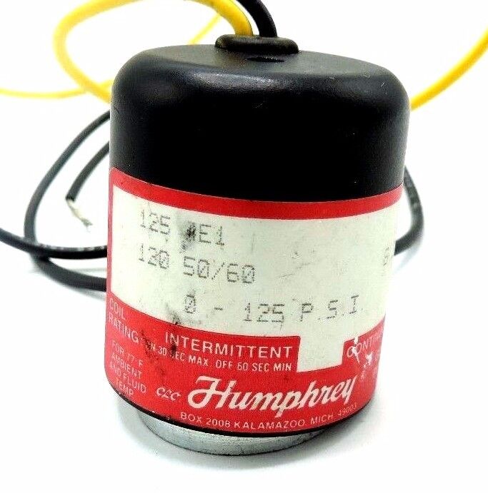 HUMPHREY 125 4E1 SOLENOID COIL 1254E1, 8.2W, 0-125 P.S.I.