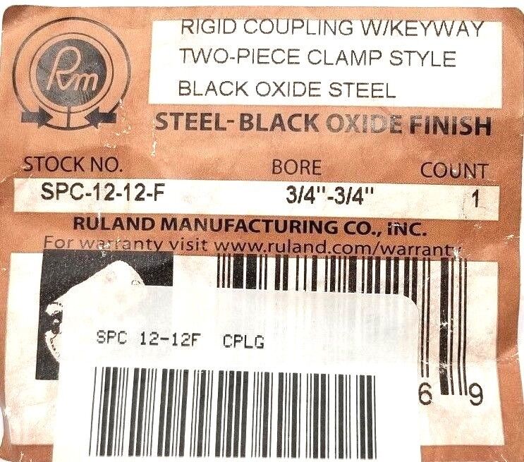 NEW RULAND SPC-12-12-F TWO PIECE CLAMPING RIGID COUPLING 3/4"-3/4" OXIDE STEEL