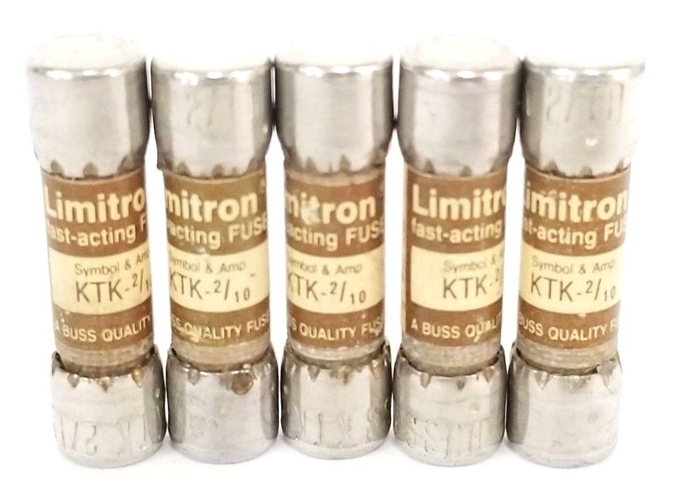 LOT OF 5 NEW COOPER BUSSMANN KTK-2/10 LIMITRON FAST-ACTING FUSES