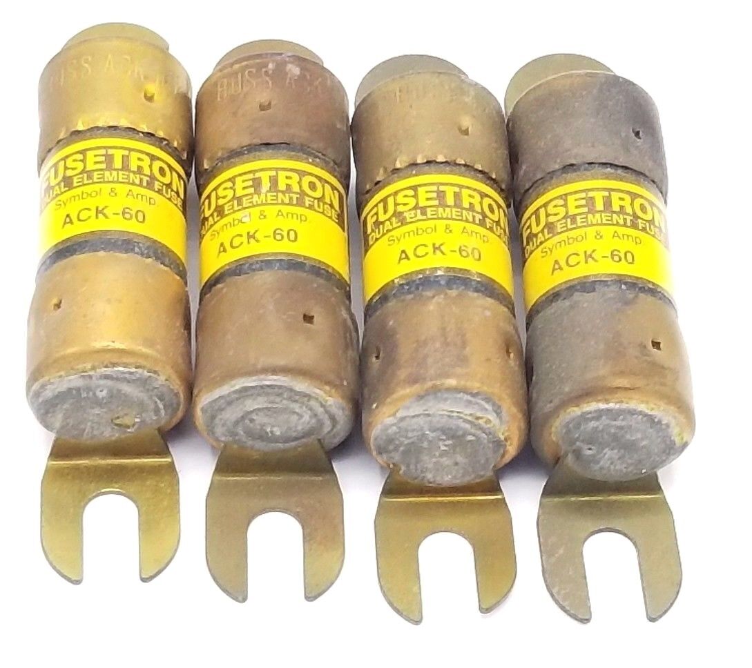 LOT OF 4 COOPER BUSSMANN ACK-60 FUSETRON DUAL ELEMENT FUSES ACK60