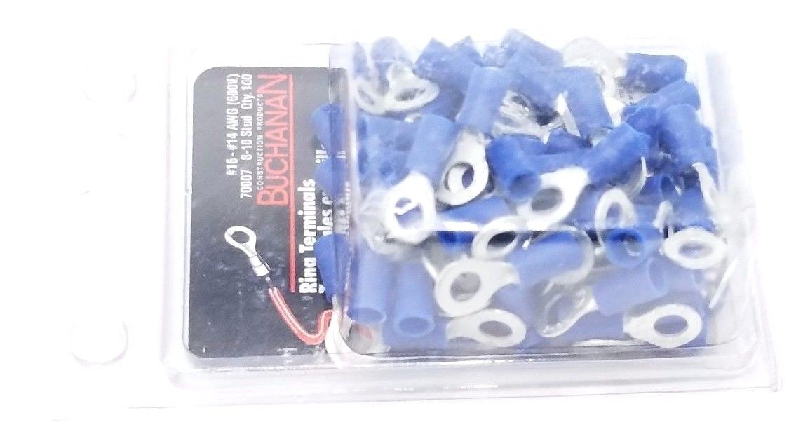 NEW BUCHANAN 70007 8-10 STUD #16-#14 AWG (600V) RING TERMINALS (PACK OF 100)