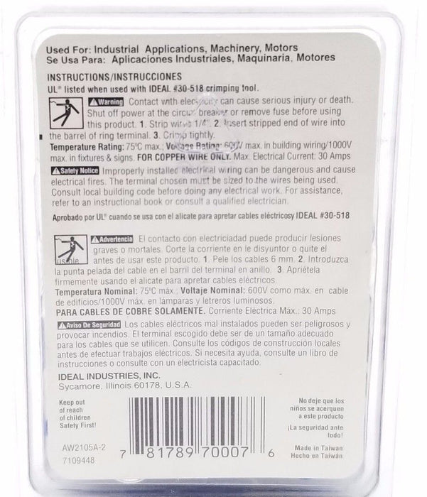 NEW BUCHANAN 70007 8-10 STUD #16-#14 AWG (600V) RING TERMINALS (PACK OF 100)