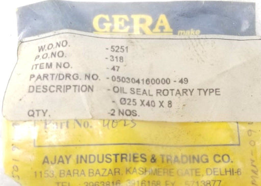 LOT OF 2 NEW GERA 050304160000-49 OIL SEALS 025X40X8