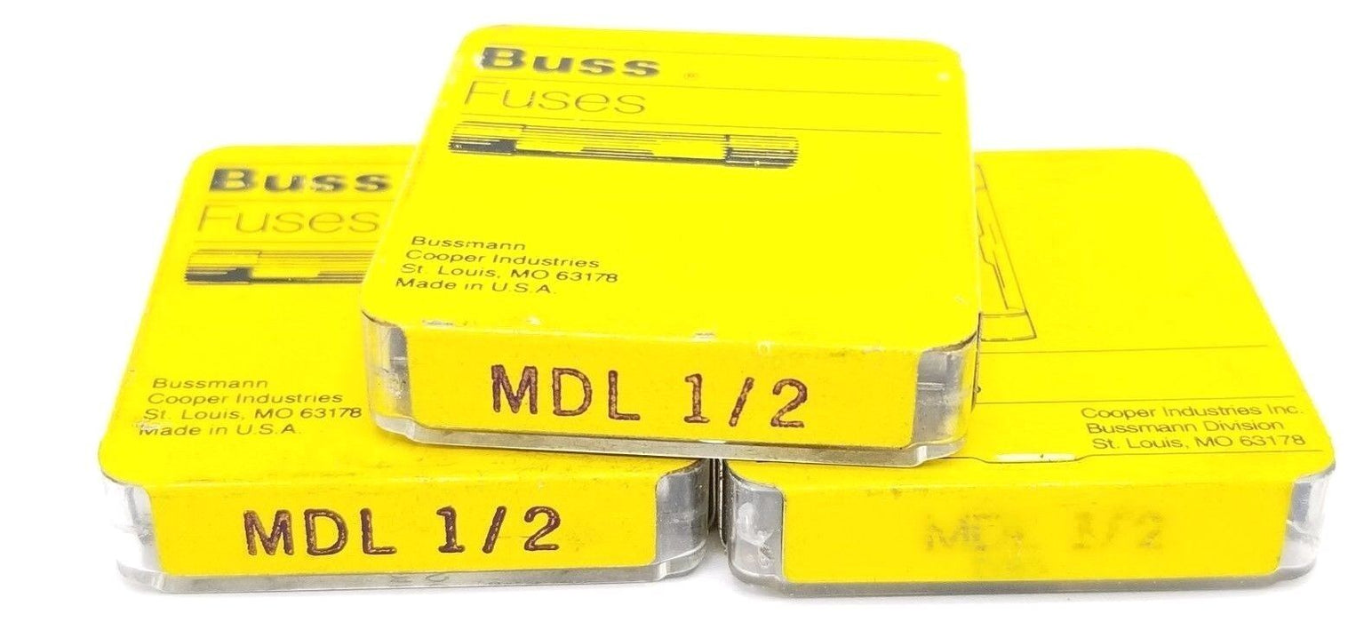 LOT OF 15 NEW COOPER BUSSMANN MDL-1/2 FUSES .5A, 250VAC TIME DELAY