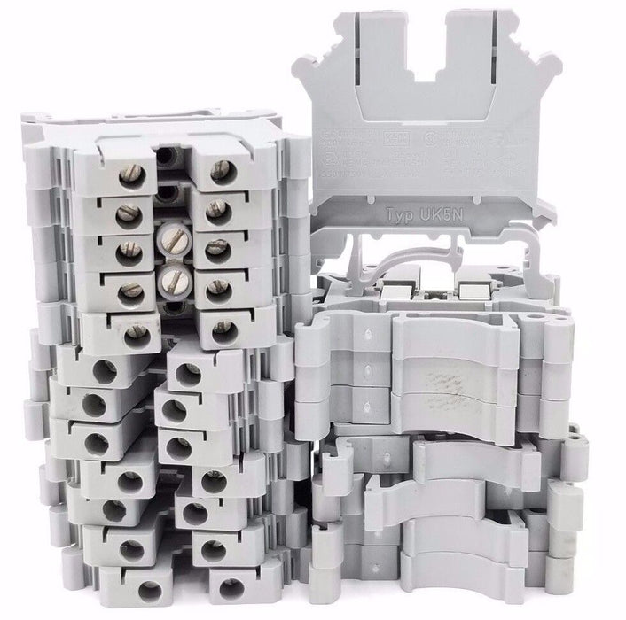 LOT OF 20 PHOENIX CONTACT UK5N TERMINAL BLOCKS 40AMP, 600V, UK-5-N