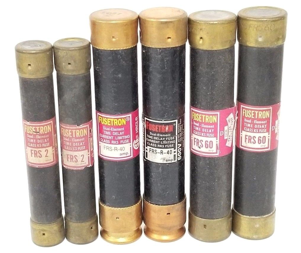 LOT OF 6 COOPER BUSSMANN FUSETRON FUSES FRS-2, FRS-60, FRS-R-40