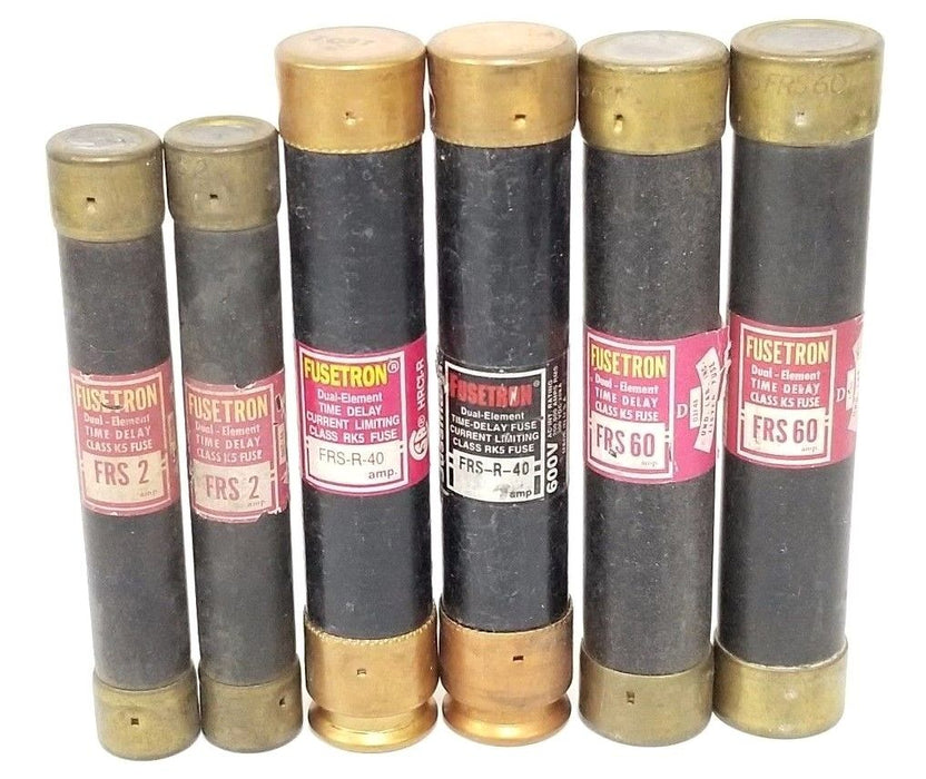 LOT OF 6 COOPER BUSSMANN FUSETRON FUSES FRS-2, FRS-60, FRS-R-40