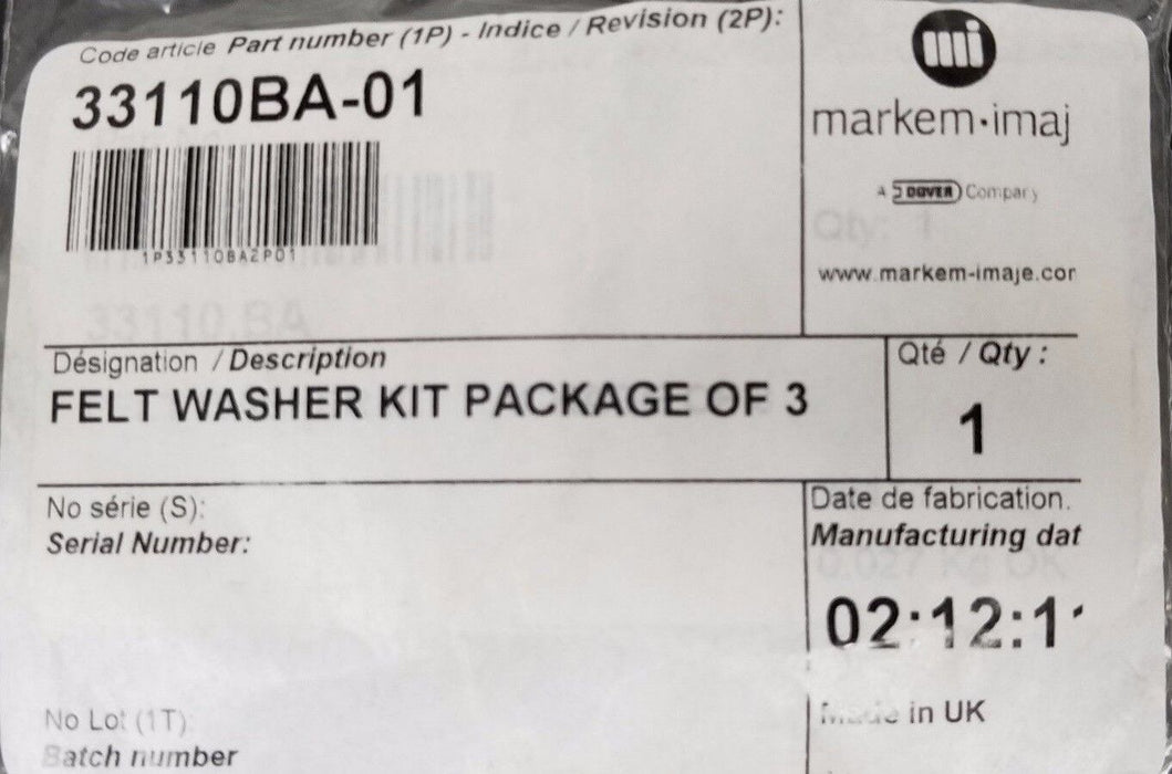 PACK OF 3 NEW MARKEM 33110BA-01 FELT WASHER KIT 33110BA01
