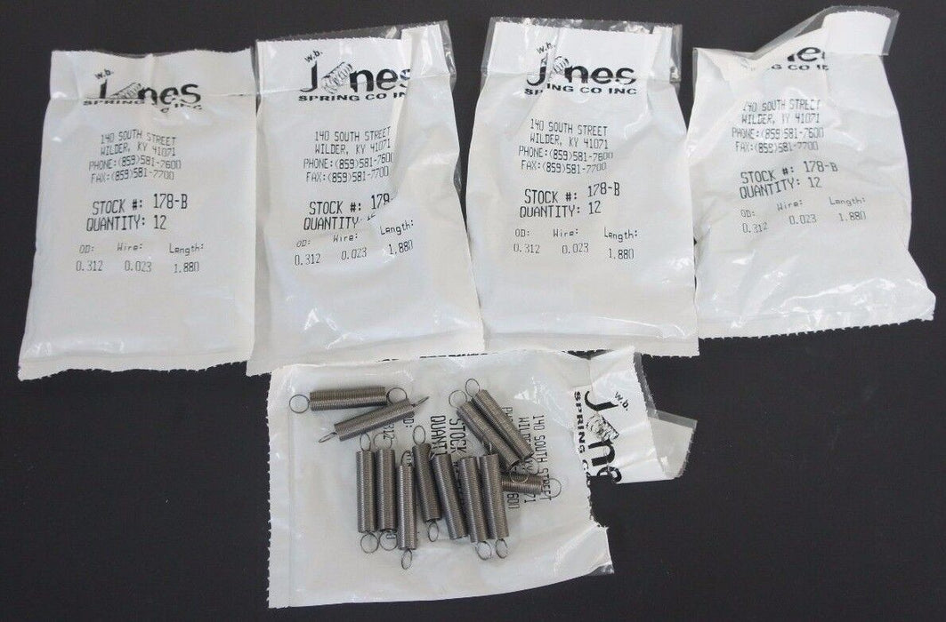 LOT OF 5 NEW JONES SPRING CO. 178-B SPRINGS 0.312 OD 1.880 LENGTH 5 BAGS OF 12